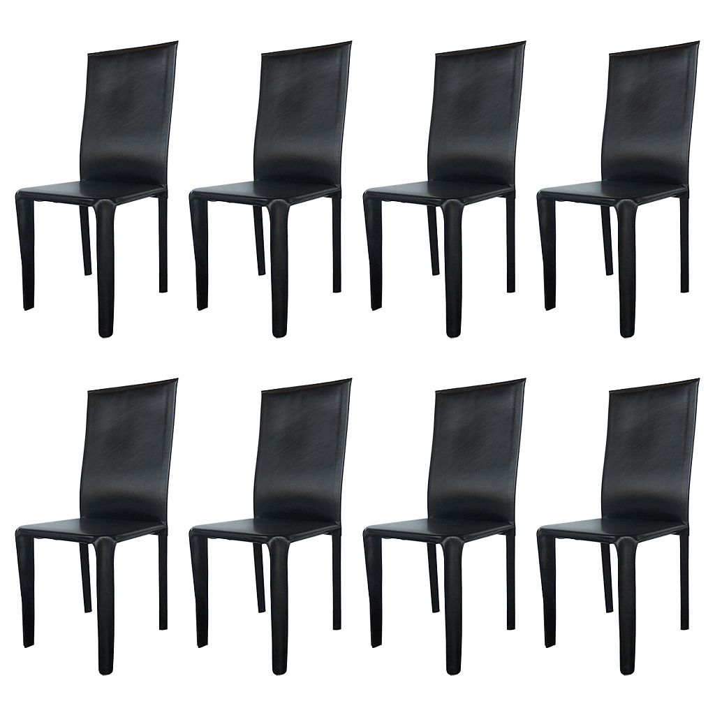 Twelve Italian Black Leather Dining Chairs By Arper Pegaso Seating Twelve Italian Black Leather Dining Chairs By Arper From A Unique Collection Of Antique And