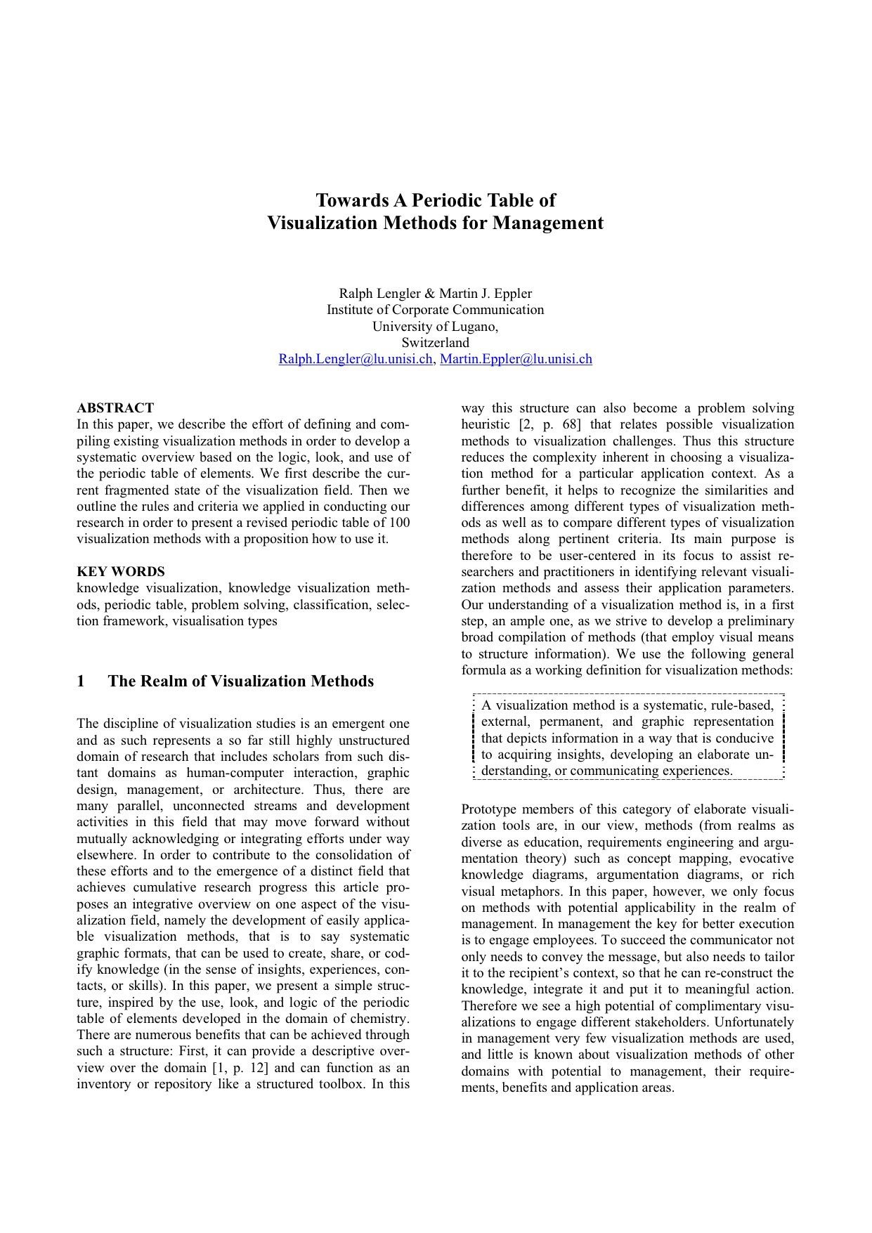this paper describes the function of the periodic table of visualization methods and - Periodic Table Applications this paper describes the function of the periodic table of visualization methods and - Periodic Table Applications