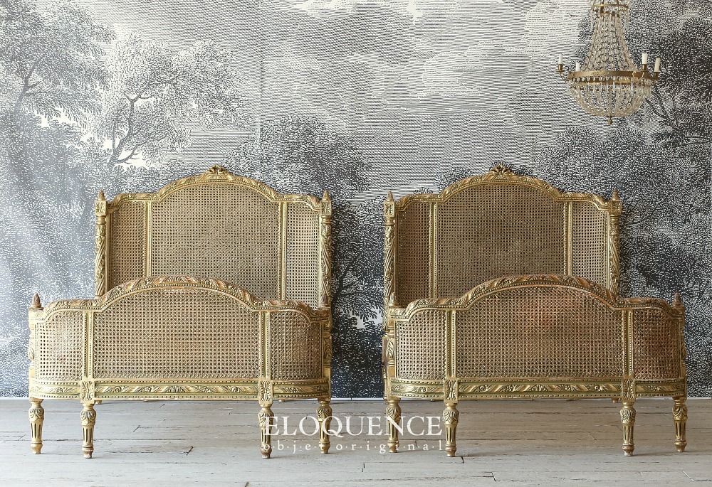 Pair Antique R J Horner Giltwood And Pressed Cane French Style Twins Beds French Style Bed Bedroom Furniture Beds Twin Bed