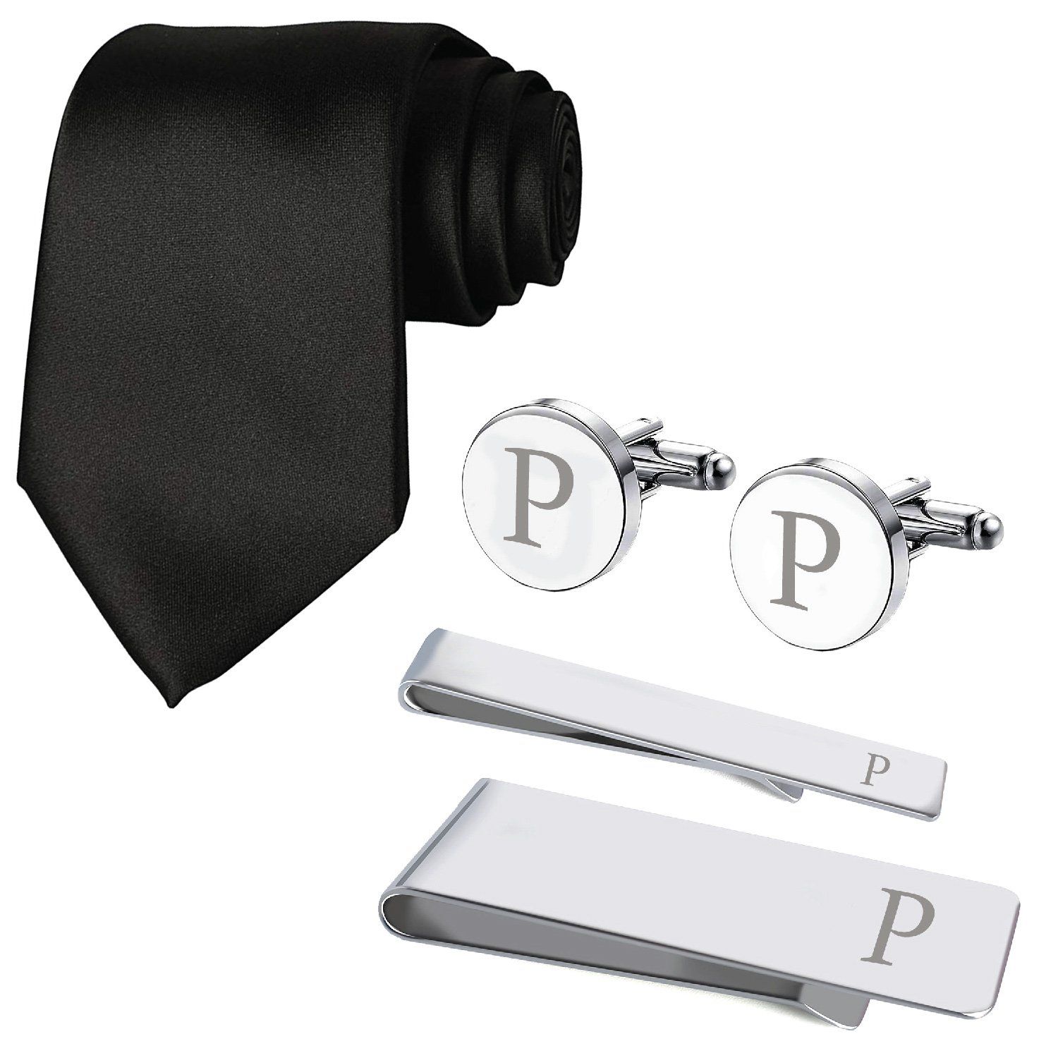 BodyJ4You 5PC Cufflinks Tie Bar Money Clip Button Shirt Personalized Initials Alphabet A-Z Gift Set