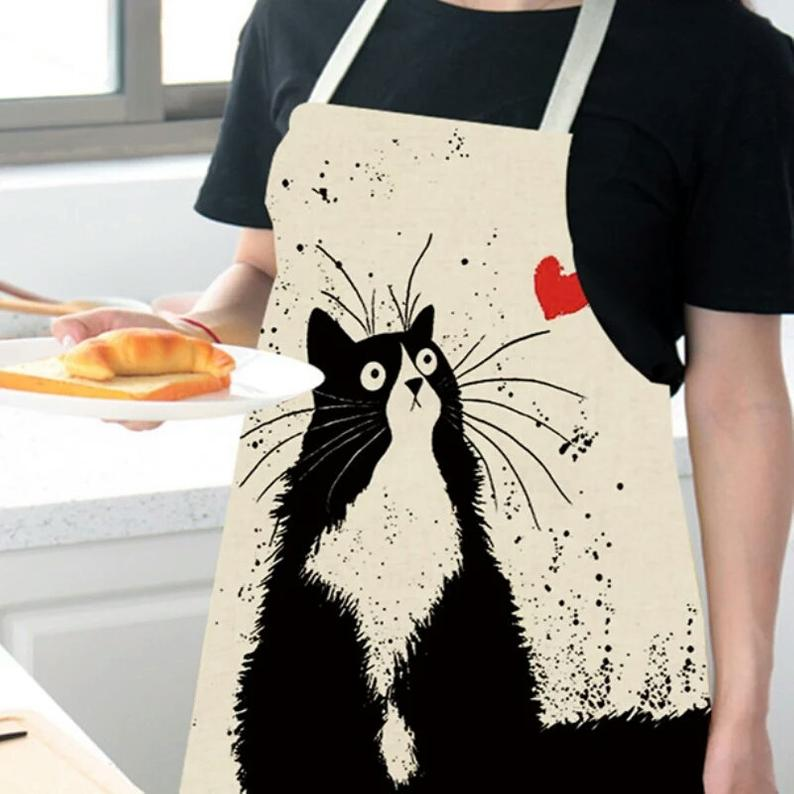 Kitchen Printed Cute Dog Cotton Sleeveless Apron Washable Linen Animal Aprons