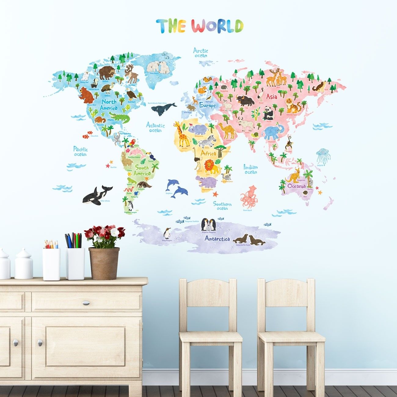 Animal World Map Wall Sticker Removable Decal Mural Bedroom Kids Room Decor FA Animal World Map Wall Sticker Removable Decal Mural Bedroom Kids Room Decor FA