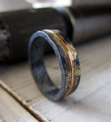 Mens Wedding Band Ring Oxidized Black Gold Mens Wedding Band Ring Oxidized Black Gold Rustic Unique Viking Bands