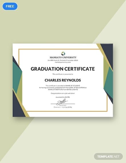 Make your students feel the honor of being able to graduate with this modish, high-quality certificate template for your upcoming graduation ceremony. Give your graduates a certificate they can be proud of. Easy to edit and print ready for personal as well as commercial printing. Certificate Of Recognition Template, Certificate Layout, Graduation Certificate Template, Blank Certificate Template, Free Printable Certificates, Training Certificate, Attendance Certificate, Certificate Background, Word Doc