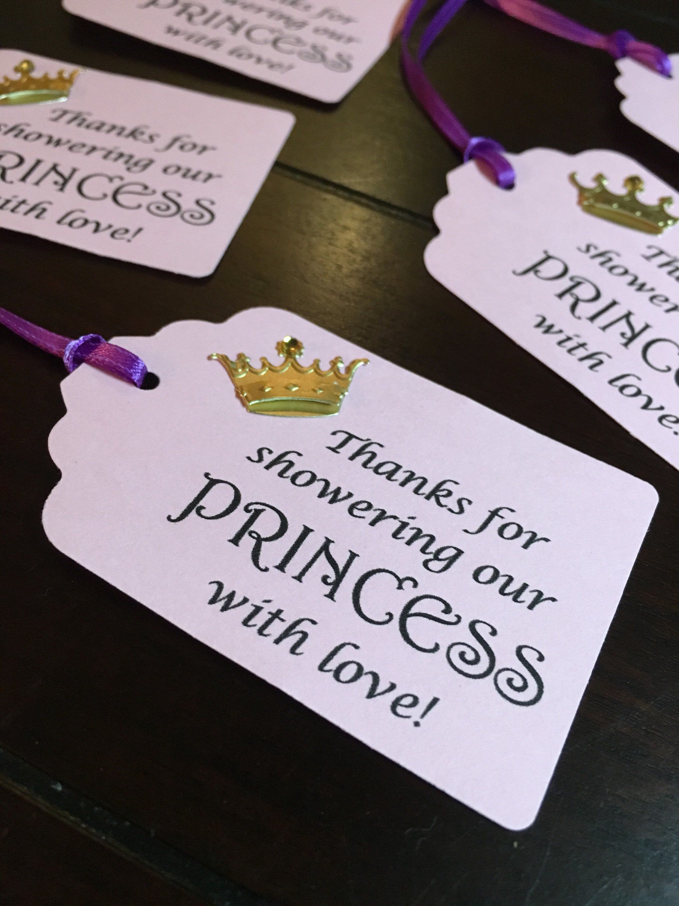 Princess Baby Shower Tags, Crown Tags, Gold Crown Gift Tags, Thank You Favor Tags, Thanks for showering our princess with love tags-5/order