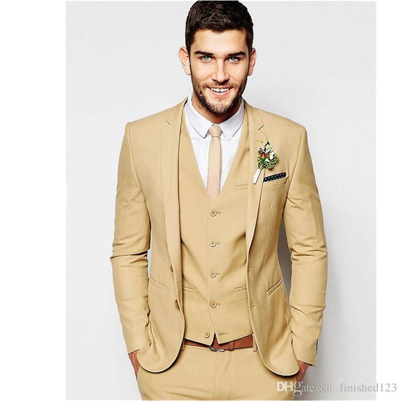 Men/'s Khaki 2Pcs Slim Fit Suit Blazer Groom Tuxedos Formal Wedding Suit Custom