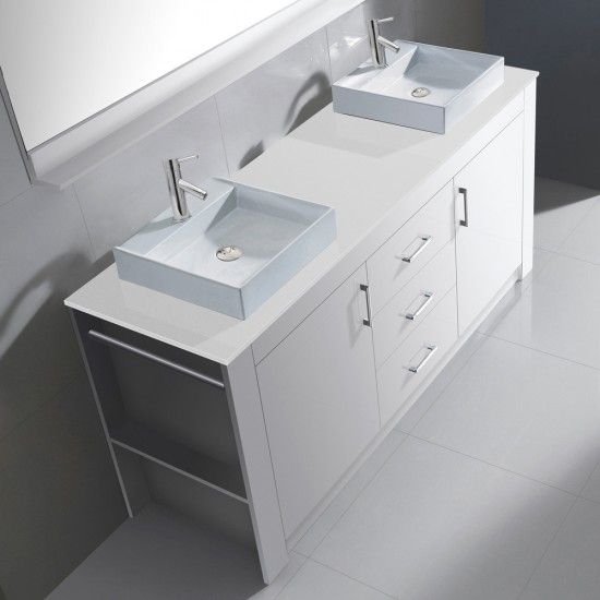 Virtu Tavian 60 Double Sink Vanity Snow White Quartz Cabinet Mirror Set In White Kd 90060 Snw Wh Double Vanity Bathroom Bathroom Vanity Marble Vanity Tops