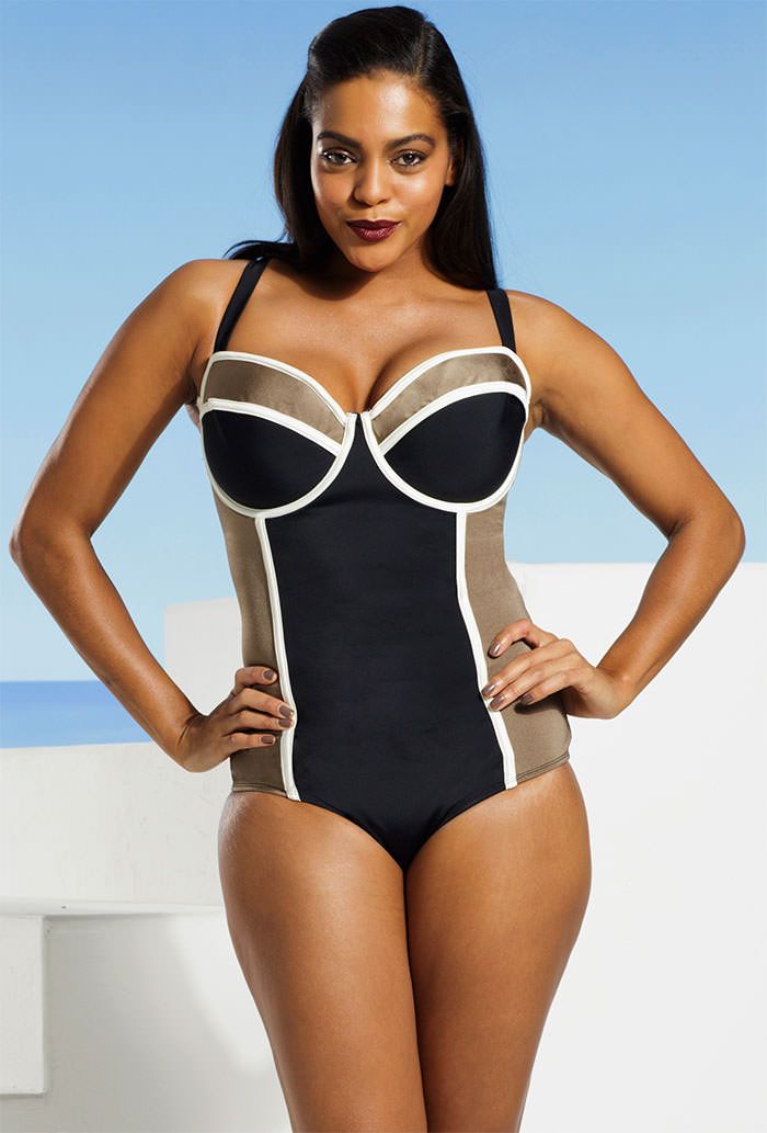 tropiculture plus size black and taupe cross back underwire swimsuit plus size swimsuits with underwire