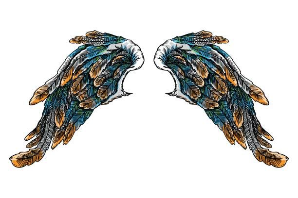 Vintage colourful wings isolated on white background. Design elements for hipster tattoo or vintage body art concept, label, emblem, sign, brand mark, poster, print for t-shirt, smart phone. Vector. vector art illustration Free Vector Art, Vector Vector, Hipster Tattoo, Vintage Images, Design Elements, Body Art, White Background, Poster Prints, Graphic Design