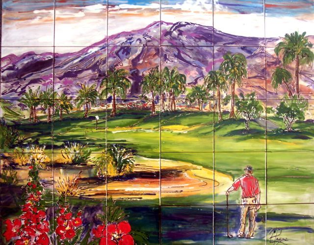 Carolyn Payne Landscape Painting Golf Tile Mural Hand Painted Carolyn Payne Murals Golf Tile Mural Hand Painted Ceramic Ca Course For Outdoor Patio