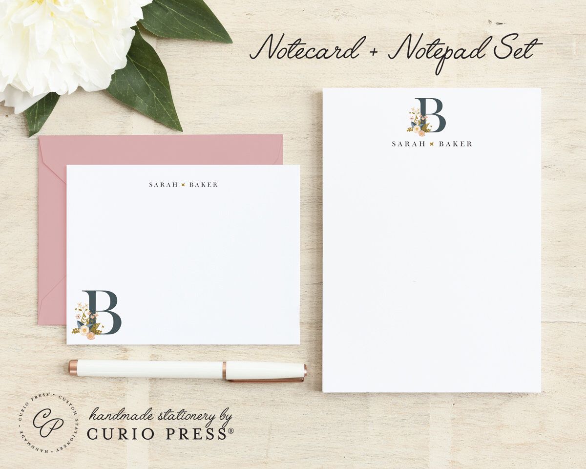 personalized stationery set womens stationary DARLING FLOWER ORNAMENT gift for her set of 8 folded cards