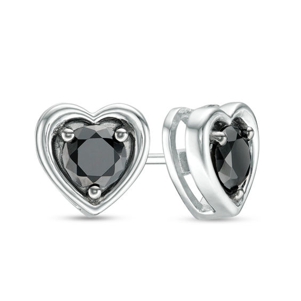 5 8 Ct T W Enhanced Black Diamond Solitaire Heart Stud