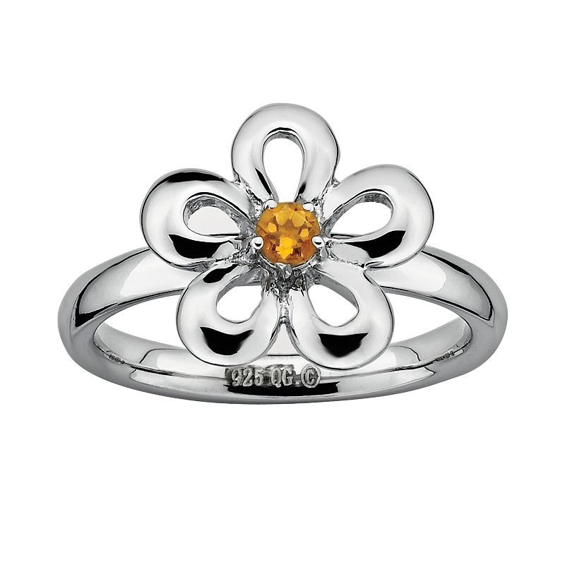 Sterling Silver Sterling Silver Rhodium Citrine /& Diamond Flower Pendant