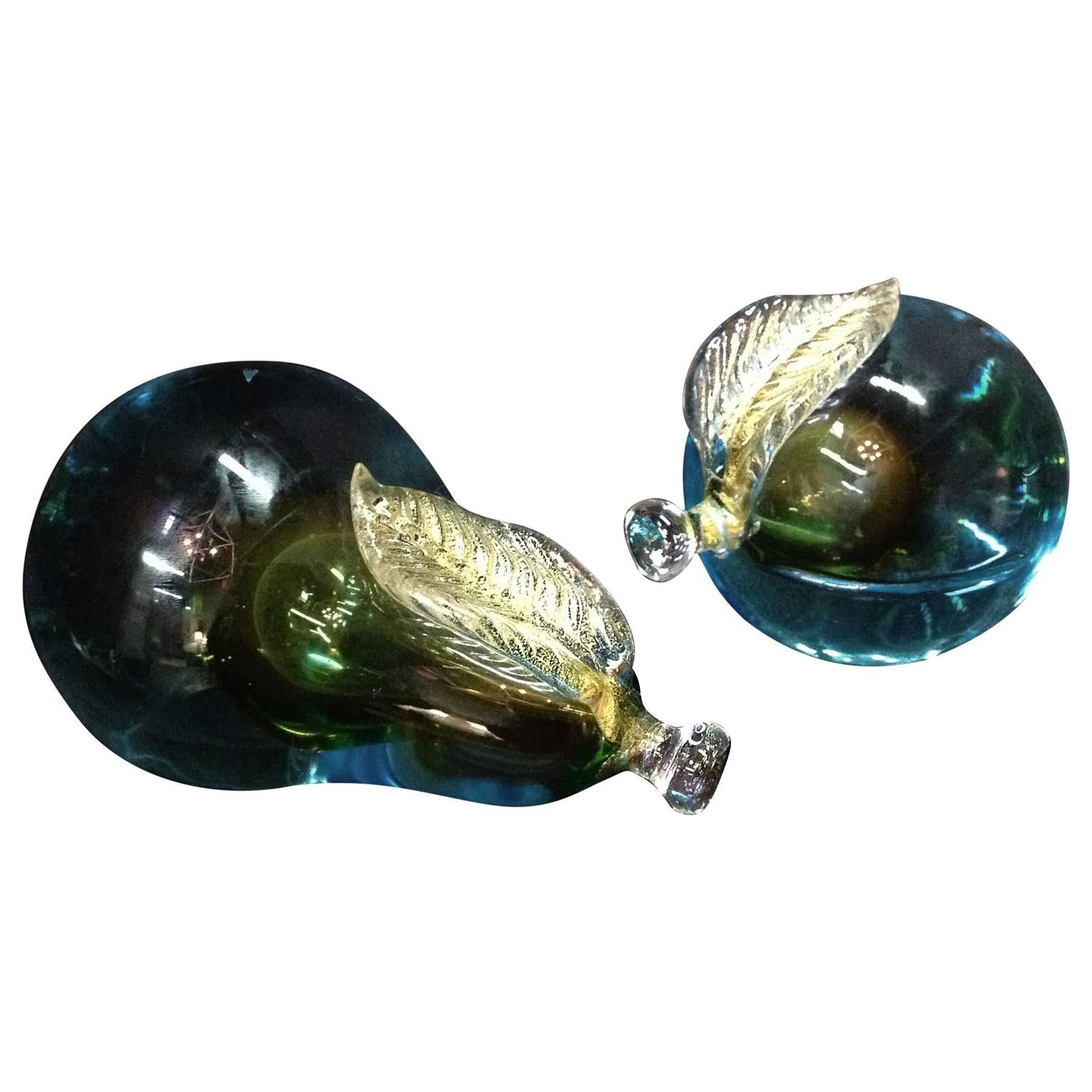 Murano Glass Aqua Blue Apple And Pear Bookends Modern Murano Glass Aqua Blue Apple And Pear Bookends Peardoorstopaqua