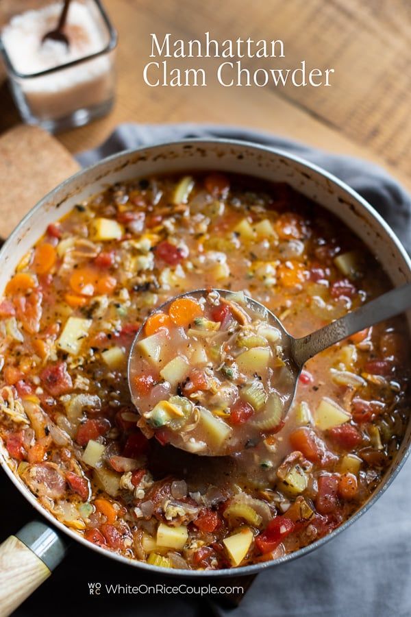 Easy Manhattan Clam Chowder Recipe (Tomato Based) White Easy Manhattan Clam Chowder Recipe (Tomato Based) White