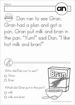 Word Family Word Work Unit - AN. A page from the unit: reading comprehension Reading Comprehension Kindergarten, Phonics Reading, Homeschool Reading, Reading Comprehension Passages, Reading Strategies, Reading Skills, Teaching Reading, Reading Writing, Easy Reading