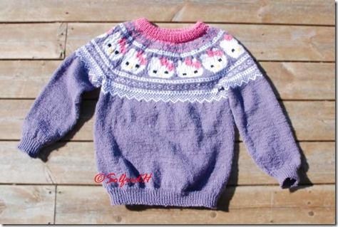 Pin på Egen strikking My own knitting Hello Kitty genser (M) | hjemmestrikk