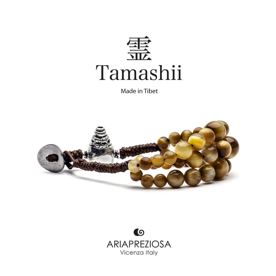 PIETRE NATURALI BRACCIALE ORIGINALE TIBETANO TAMASHII OCCHIO DI TIGRE