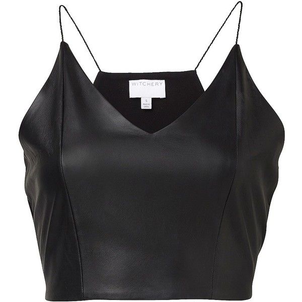 Witchery Leather Front Bandeau Black Bandeau Top Black Spaghetti Strap Top Black Strappy Top