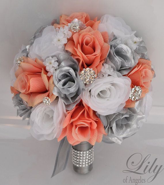 1000 Ideas About Artificial Wedding Bouquets On Pinterest 17 Piece Package Silk Flowers Wedding Bridal By Lilyofangeles