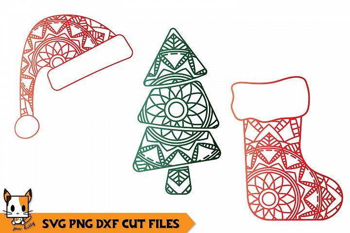 Download Christmas Zentangle Set - Hat Tree Socking Mandala SVG ...