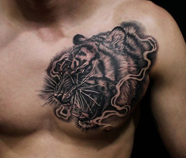 Tiger Chest Tattoo By Jamierees On Deviantart Tiger Tattoo Tiger Tattoo Design Lion Chest Tattoo