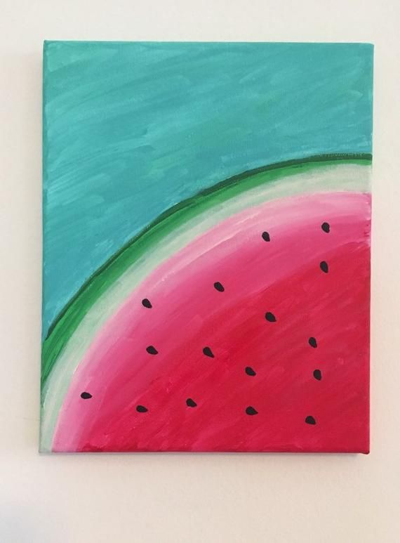 Summer watermelon 8X10 acrylic painting in 2021 Easy canvas art, Diy