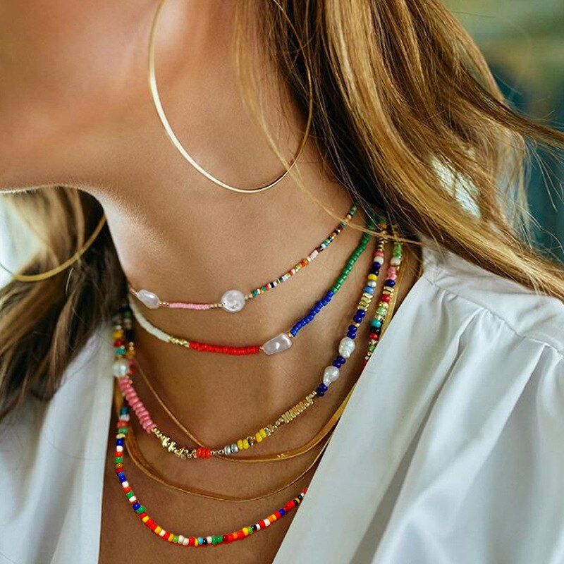 Hecho a mano con cuentas Pulseras Brazalete Cadena de Perlas de Cristal Tejido irregular para mujeres