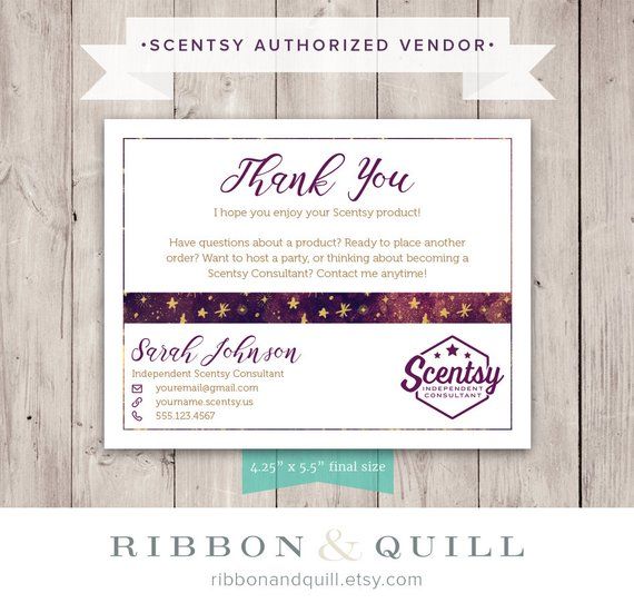 authorized scentsy vendor • scentsy galaxy thank you card