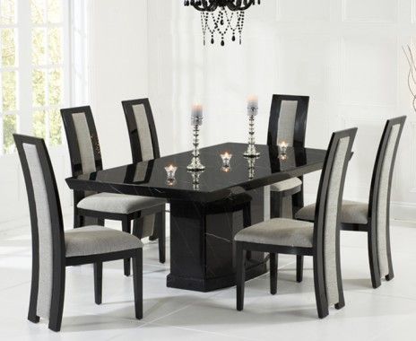 Carvelle 200cm Black Pedestal Marble Dining Table With Verbier Carvelle 200cm Black Pedestal Marble Dining Table With Verbier Chairs