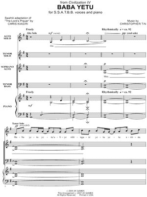 baba yetu piano sheet music