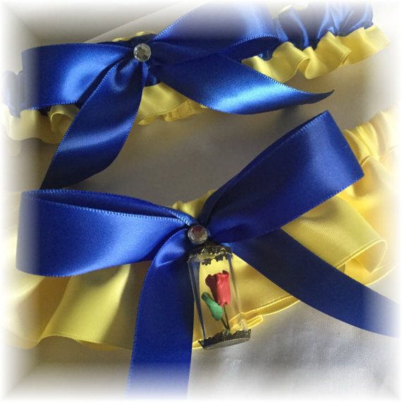 Yellow And Royal Blue Bridal Garter Beauty And The Beast Wedding