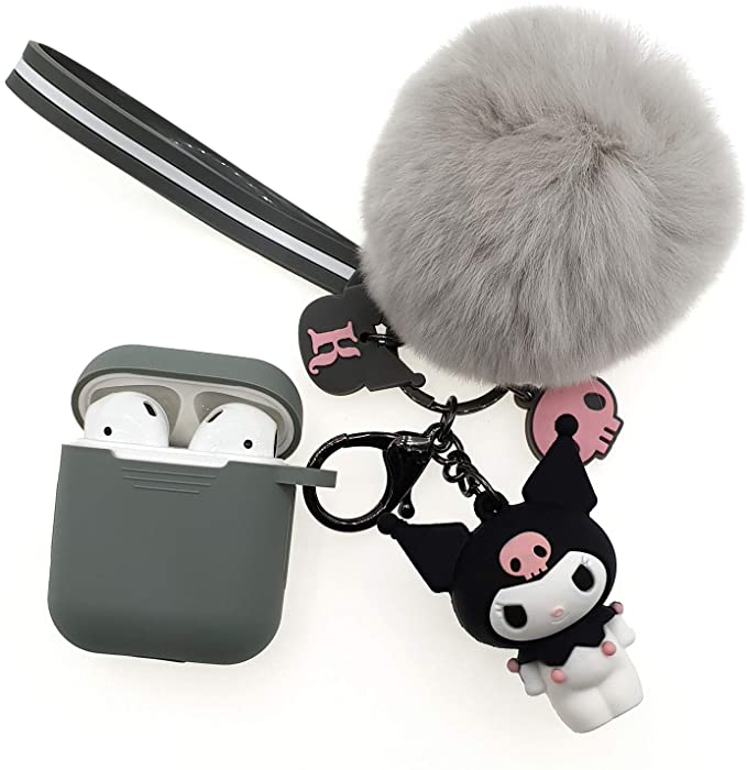 Pink Airpods Case with Cute Fur Ball Keychain Protective Case Cover Silicone Skin for Apple Airpods 2 /& 1 with Pom Pom