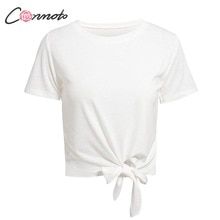 FREE SHIPPING Solid White T shirt Women Summer Casual Bow Female tshirts Girls Streetwear High Fashion Basic O-Neck tshirt JKP2554 Crop Top Casual, Sexy Crop Top, Sexy Tops, Casual Tops, Collars For Women, T Shirts For Women, Girls Streetwear, Vintage Crop Tops, Tees Pattern