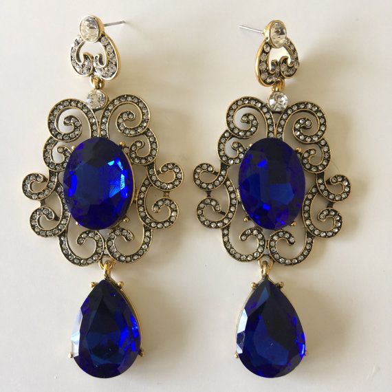 Blue Ombre Color Block Earrings Swarovski Crystal Bright Azore Etsy Dark Blue Earrings Swarovski Crystal Earrings Swarovski Earrings