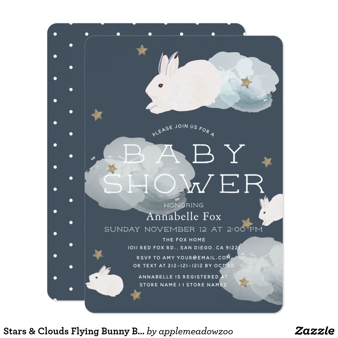 Stars & Clouds Flying Bunny Baby Shower Invitation | Zazzle.com