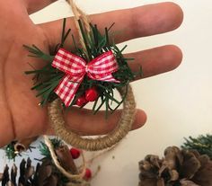 Conjunto de 6 adornos de árbol de Navidad de cordel para la decoración rústic...