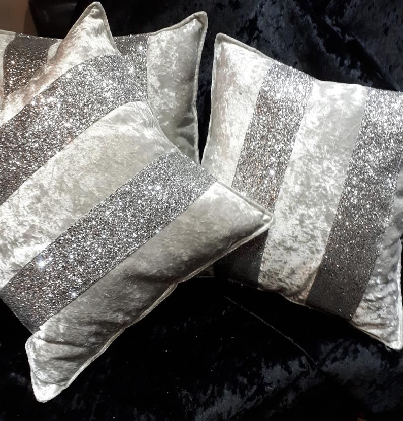 Glitter Stripe Cushions, crushed velvet Crushed Velvet Square Throw Pillow