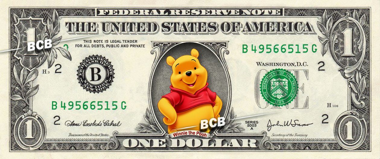 Winnie the Pooh on REAL Dollar Bill 1.00 Celebrity Custom Cash