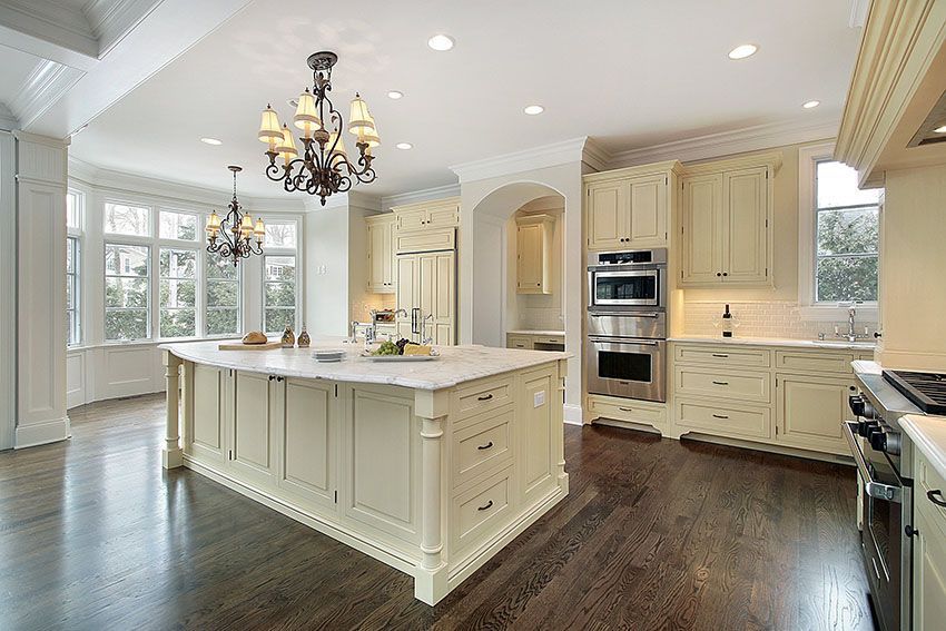 Cream Marble Kitchen Island Table cream color cabinet kitchen with marble counter large island and wood floors