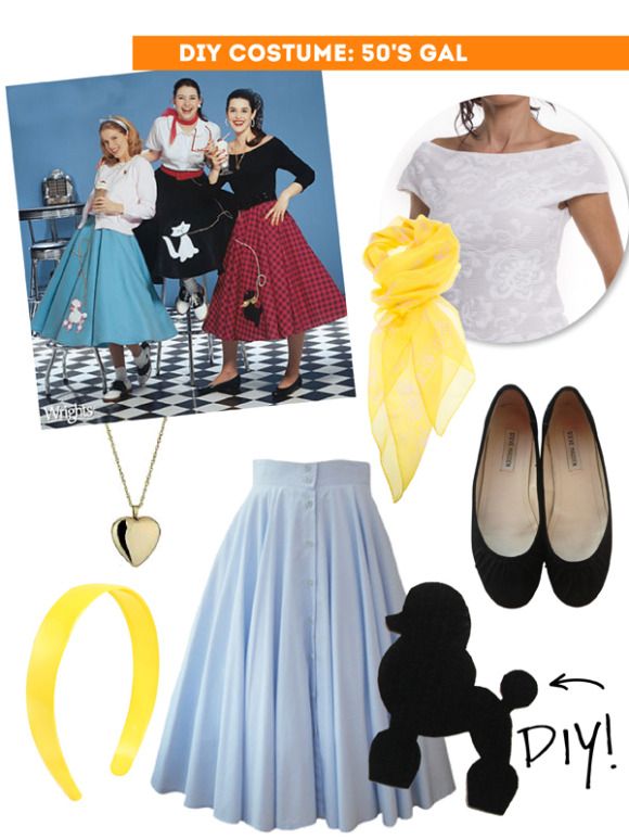 DIY Thift Shop Halloween Costumes - 50's girl / The Sweet Escape More Halloween Costume 50s Girl, Diy Girls Costumes, 50s Costume, Hippie Costume, Costumes For Women, Costume Ideas, Halloween Ideas, Nerd Costumes, School Costume
