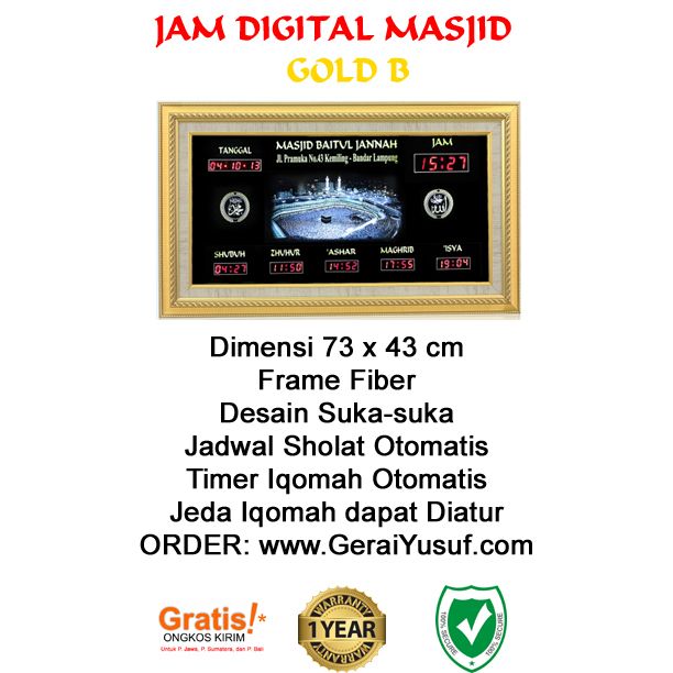 Jam Digital Masjid Jadwal Sholat Digital Otomatis Tipe Gold B
