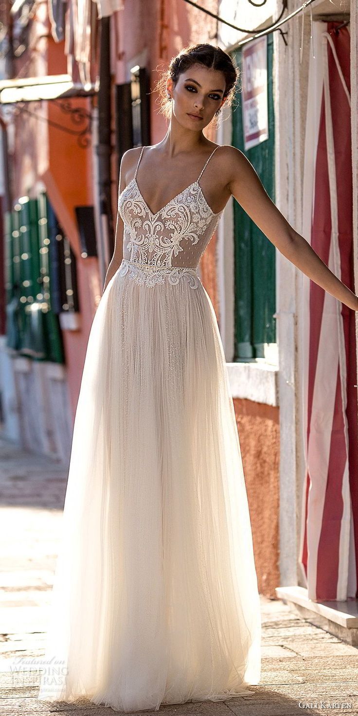 gali karten 2018 bridal spaghetti strap deep sweetheart neckline heavily embelli...