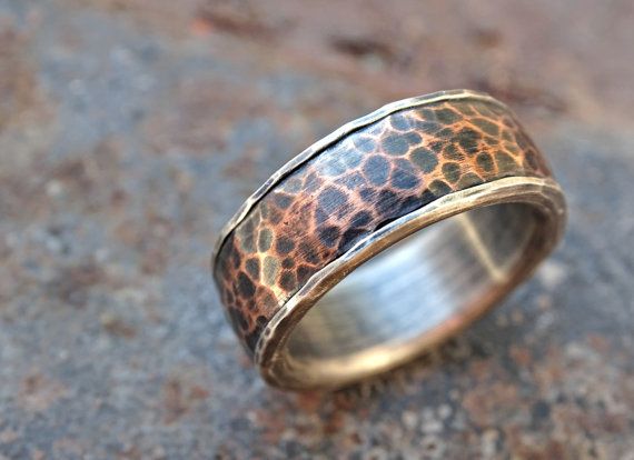 Forged Silver Copper Ring Mens Wedding Band Hammered Forged Silver Copper Ring Mens Wedding Band Hammered Rustic Personalized