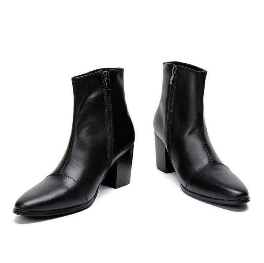 Men Pointy Toe Business Real Leather Ankle Boot High Top Chelsea Shoes Star Pump