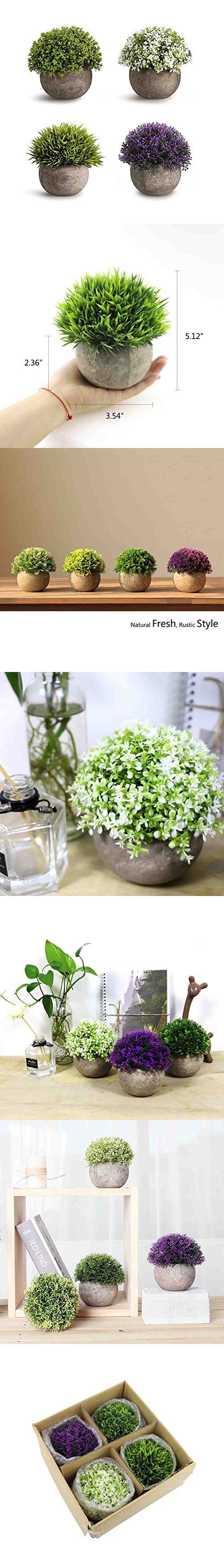 CEWOR 4 Pack Artificial Mini Plants Plastic Mini Plants Topiary Shrubs Fake Plants for Bathroom,House Decorations Green