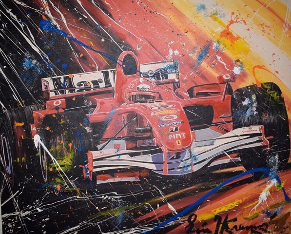 Online veilinghuis Catawiki: Ferrari - Formule 1 - Michael Schumacher - 1997 - schilderij EJKremer Michael Schumacher, Dutch Artists, Automotive Art, Sportsman, Artist Painting, Ferrari, Spa, Racing, Scrapbook
