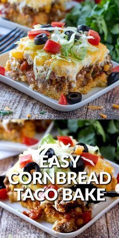 Cornbread Taco Bake is a cornbread base topped with seasoned ground beef, a creamy filling and topped with melted cheese! So good! Food Recipies, Cooking Recipes, Healthy Recipes, Easy Mexican Food Recipes, Mexican Meals, Easy Recipes, Main Meal Recipes, Best Food Recipes, Easy Healthy