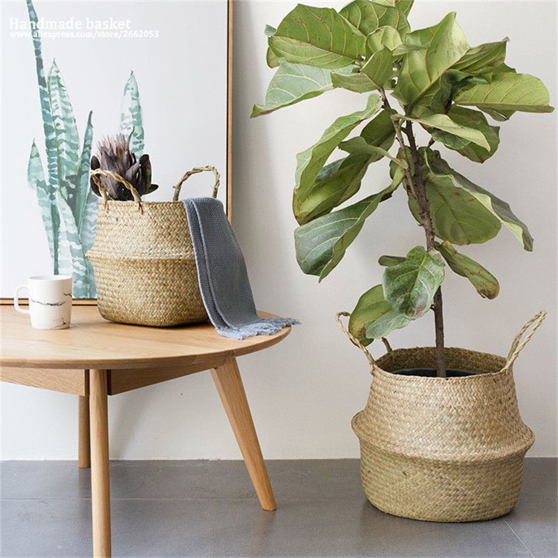 Handmade Rattan Belly Plant Flower Basket Wicker Handle Nursery Rattan Belly Plant Flower Basket Wicker