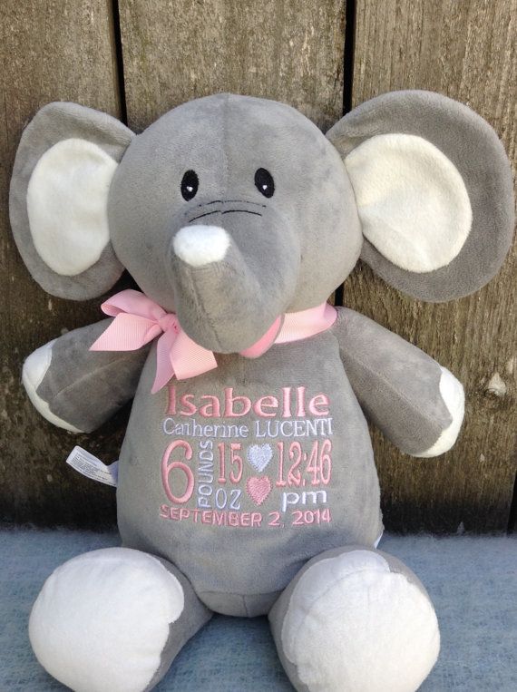 personalized baby gift monogrammed stuffed animal elephant